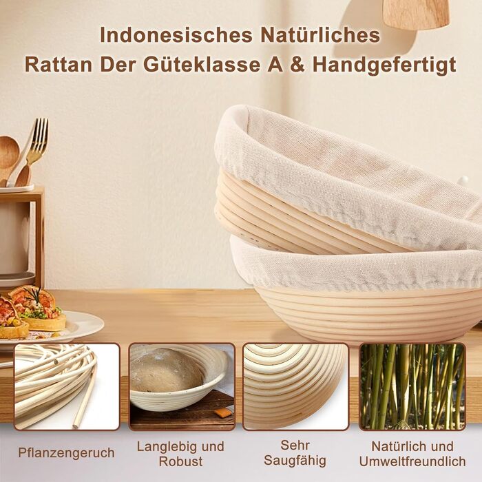 Набір для бродіння тіста Gärkorb: 23см кругла та 25см овальна корзини + 6 інструментів для випічки. Ідеально для професіоналів та любителів.