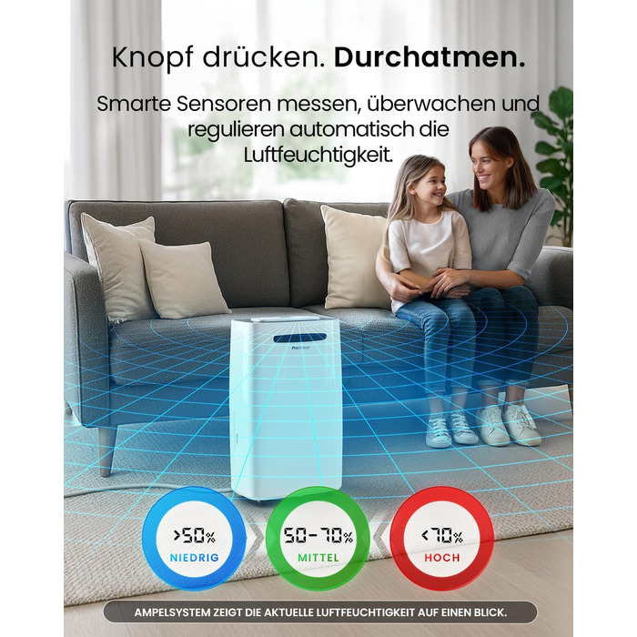 Про Breeze - Вологопоглинач повітря 25л/добу, 30 м², 4 режими, Wi-Fi, таймер, сушка білизни, захист від вологи та плісняви
