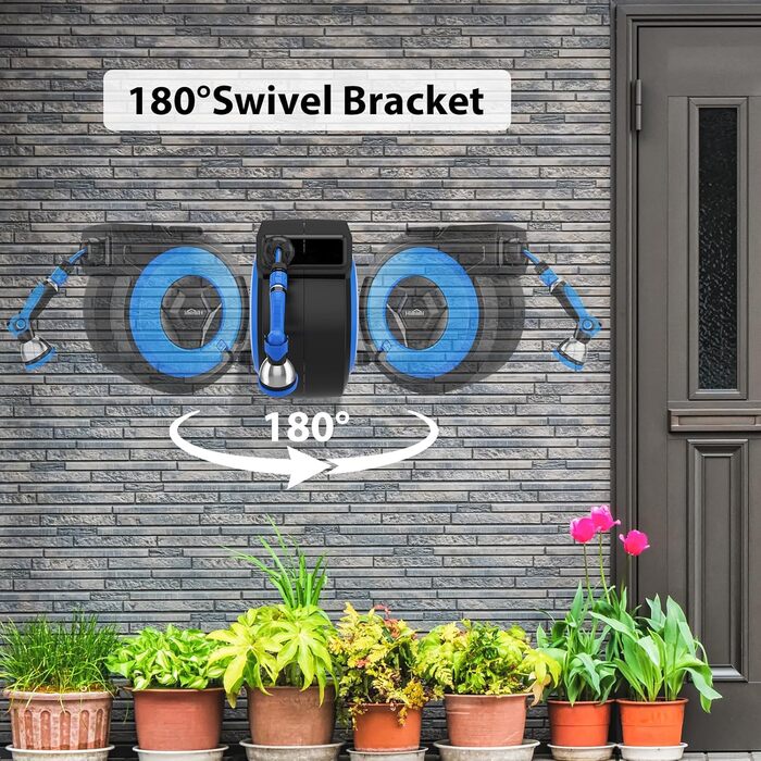 Himimi автоматичний водяний шланг 30м + 2м настінна коробка, поворот на 180°, ролики для саду, автоматичний з 10-в-1 розпилювачем, кріплення на стіну для поливу