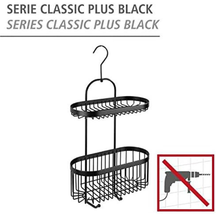Ванна кімната Caddy Classic Plus Black - Душова полиця, настінний кошик з високоякісним захистом від іржі, сталь, 26,5 x 47 x 12,5 см, Black Duo (Caddy) Single