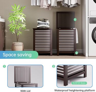 SMIBUY Кошик для білизни з бамбука з кришкою для зберігання одягу, іграшок та рушників (горіх, коричневий)