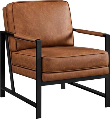 Крісло-реклакс Yaheetech з металевим каркасом та штучною шкірою, світло-коричневе