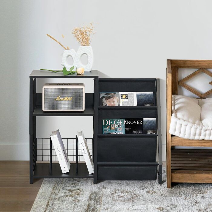 Стійка для програвача вінілу з 3-ярусним зберіганням для 200 альбомів, металевий каркас, CD та Record шафа, стійка для програвача та дерев'яна шафа для платівок для вітальні, кімнати відпочинку