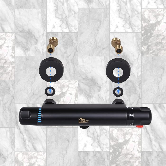 Змішувач для ванни з термостатом Uten, чорний, латунь, 2 виходи, захист 38°C