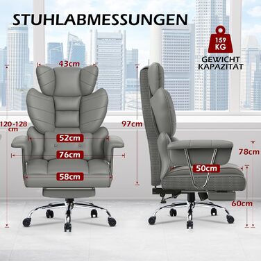 Офісний крісло NaspaLuro з підставкою для ніг, ергономічне, з підтримкою попереку, з високою спинкою, для дому та офісу, сірий, 77x66x134 см