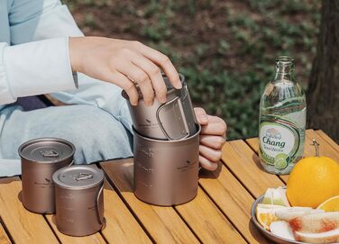 iBasingo Titan Camping Посуд: Чайник, Каструля, Кружка з кришкою та складним ручками (200-750мл) для кемпінгу, трекінгу, пікніка