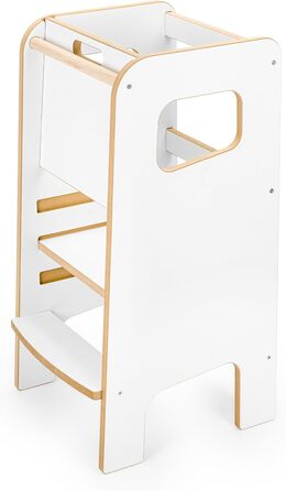 Дерев'яний навчальний столик-сходинка Montessori для дітей з бічною перегородкою – білий, безпечний та стійкий, регульована висота, з блокуванням, сучасний дизайн Model 4