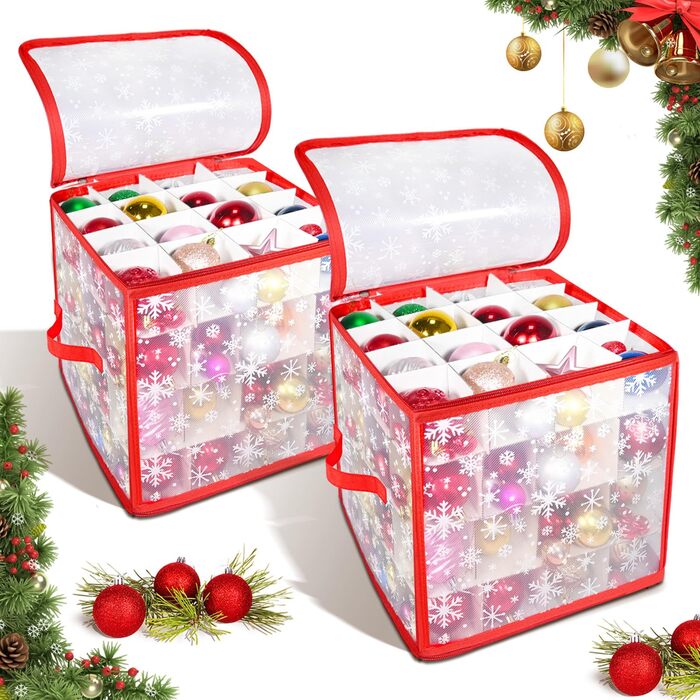 Коробка для зберігання новорічних кулічок, 2 шт., з регульованими перегородками, 64 відділення, 4 рівні (червона)