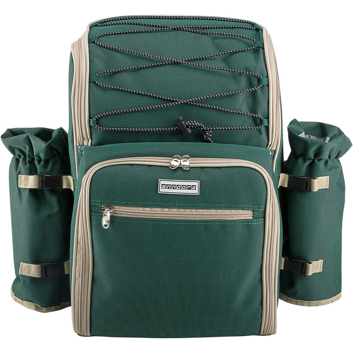 Рюкзак для пікніка Andora на 4 особи з інтегрованою сумкою-холодильником, зелений, з аксесуарами (29 шт)