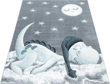 Дитячий килим HomebyHome з коротким ворсом, килим для дитячої кімнати з хмарою динозавра, м'який Сіро-блакитний, колірсиній, Розмір 120x170 см