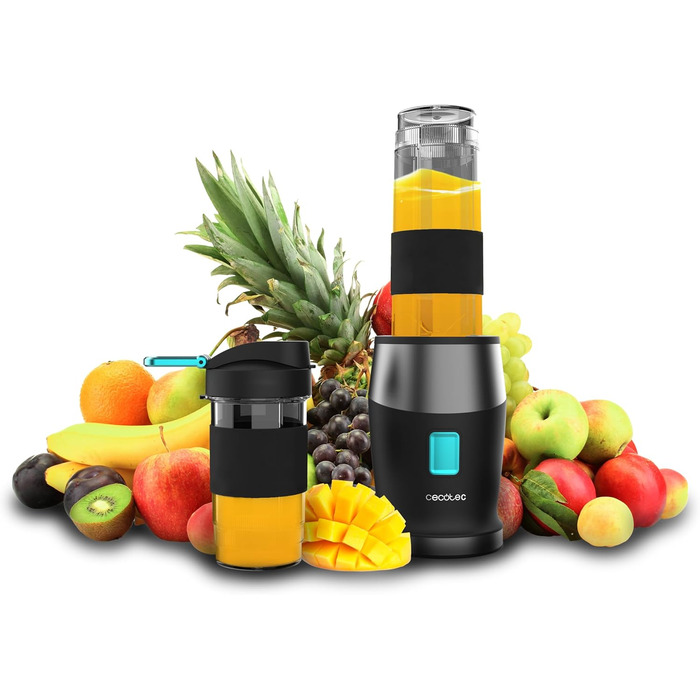 Блендер портативний Cecotec Power Titanium 300 EasyGo, 350W, з подрібненням льоду, 4 леза з титановим покриттям, 2 пляшки та 2 кришки, чорний