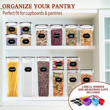 Набір контейнерів для зберігання KAHEIGN 16 шт. з кришкою, 4 розміри, герметичні, BPA-free, прозорі контейнери для продуктів, кухонні, для борошна, крупи, мюслі