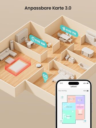 Робот-пилосос LEFANT M2 з функцією миття, багатошарове мапування, керування через APP/Alexa, Wi-Fi 2.4G/5GHz, для шерсті тварин, килимів та твердих підлог