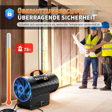 Газовий нагрівач для приміщень: газовий нагрівач-вентилятор, 30 кВт, 320 м³/год, з шлангом 1,4 м, 700 мбар