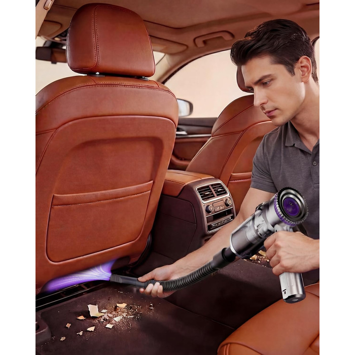 Бездротовий автомобільний пилосос Ortiny 28000Па, ручний міні-пилосос 4 в 1 з безщітковим двигуном та самоочищенням контейнера, для авто, дому та кухні, сріблясто-фіолетовий