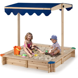 Дерев'яна пісочниця DREAMADE 121x121x120 см з регульованим дахом, для дитячого майданчика в саду, вдома, на пляжі