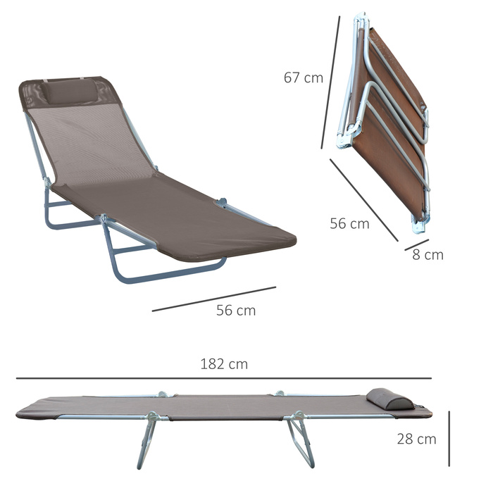 Outsunny Sun Lounger Садовий шезлонг Relax Lounger на 2 ноги Шезлонг коричневий складний для саду та патіо, стійкий до погодних умов та зручний