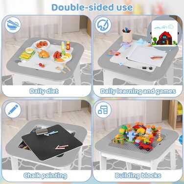 Дитячий стіл MAMIZO з 2 стільцями - дитяча меблева група, стіл і стільці для дитячої кімнати, сірий