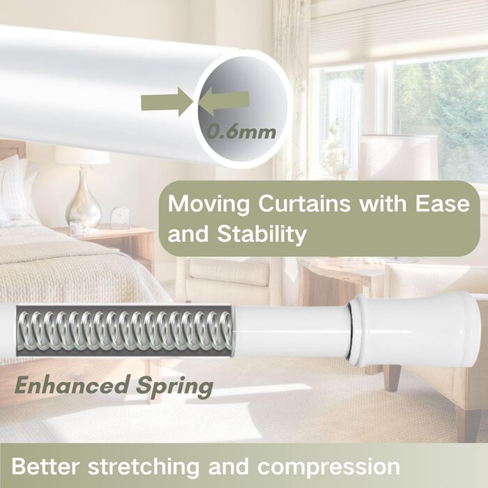 Телескопічний карниз для штор без свердління та гвинтів, розсувна штанга для ванної кімнати та гардероба, біла, 85-265 см (Ø 32 мм)