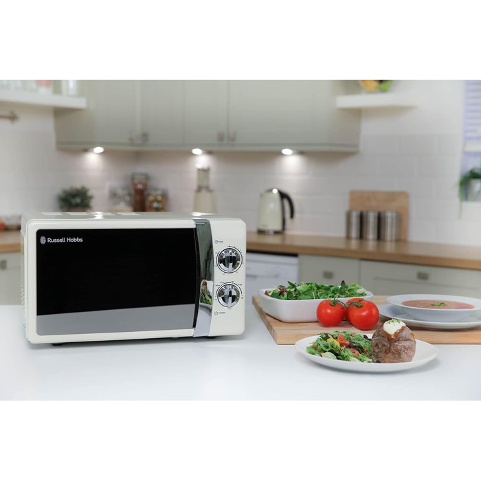 Мікрохвильова піч Russell Hobbs RHMM701C Solo, 17 л, 700 Вт, кремовий колір - з таймером, розморожуванням та 5 рівнями потужності