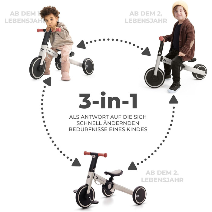 Триколісний велосипед Kinderkraft 4TRIKE 3в1: біговел, самокат, з сидінням, сірий, від 12 міс. до 5 років