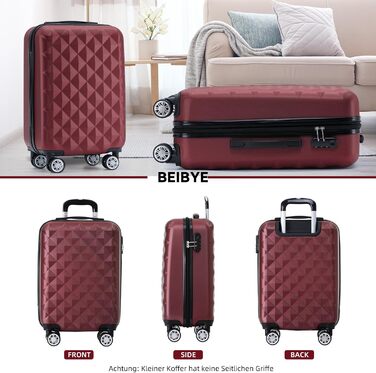 Чемодан BEIBYE 2066 з жорстким корпусом: 15 кольорів, ABS-пластик, кодовий замок, подвійний замок, ексклюзивний інтер'єр, багатофункціональний (Бордовий, M)