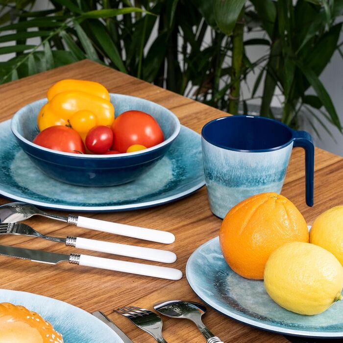 Набір посуду з меламіну Adria Blue для 2 осіб (2 частини) - посуд для кемпінгу, подорожей, пікніків, дачі