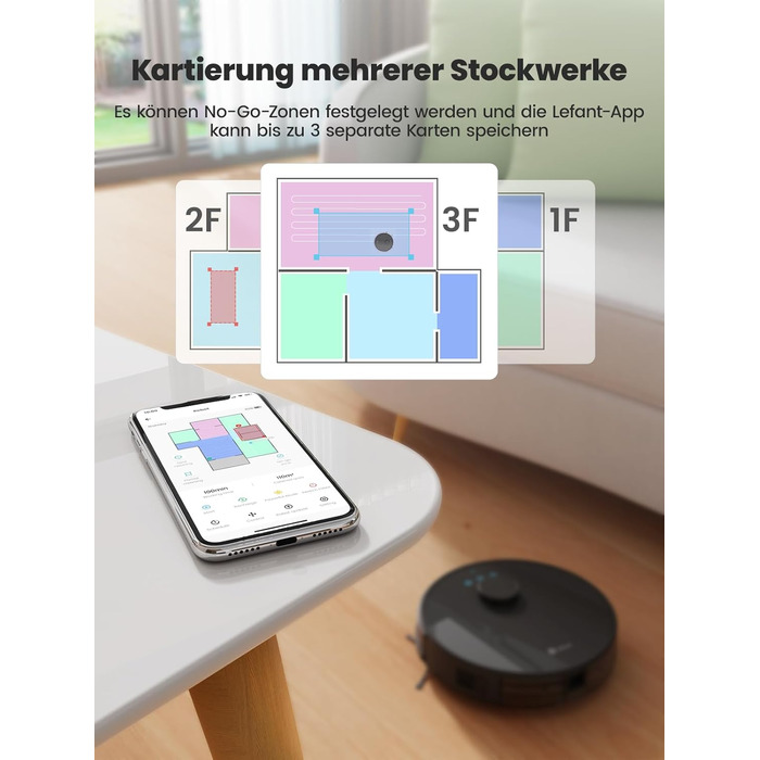 Робот-пилосос LEFANT M1B з функцією миття підлоги, LiDAR-навігацією, потужністю 5500Pa, картуванням декількох поверхів, самостійною зарядкою, Wi-Fi, 8 зонами заборони, для видалення шерсті тварин, килимів та твердих підлог