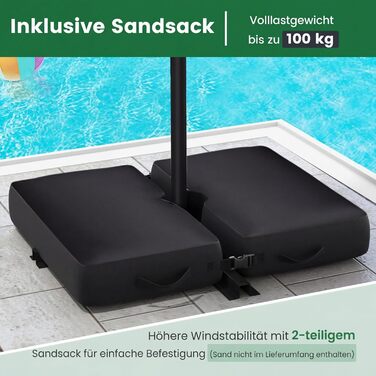 Садова парасолька COSTWAY 300 см з підставкою та LED-підсвіткою, підвісна парасолька-амбрела з ручкою, захист від UV, для тераси, басейну та двору, бежевий/зелений