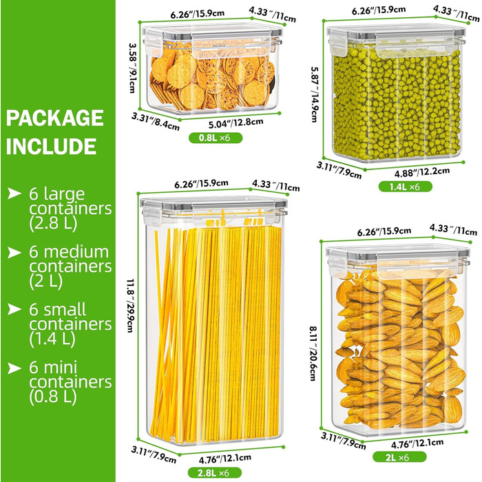Набір з 24 герметичних контейнерів для зберігання продуктів, органайзер для холодильника, BPA-free, 42L, з етикетками