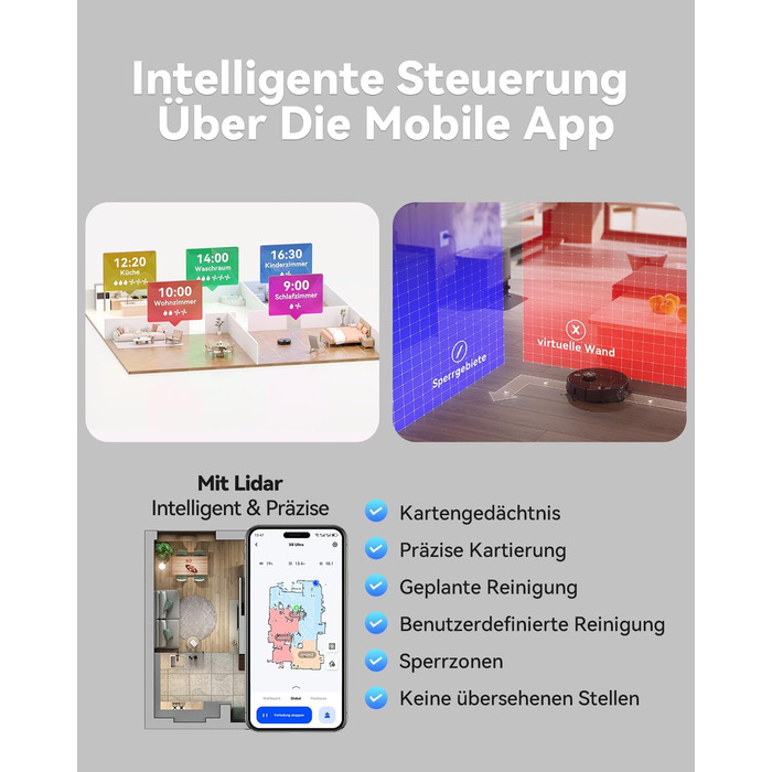 Робот-пилосос Tesvor S8 Pro з функцією миття - 8000Pa, 3в1, LiDAR-навігація, 240 хв роботи, керування через додаток/Alexa, для шерсті тварин, килимів та твердих підлог