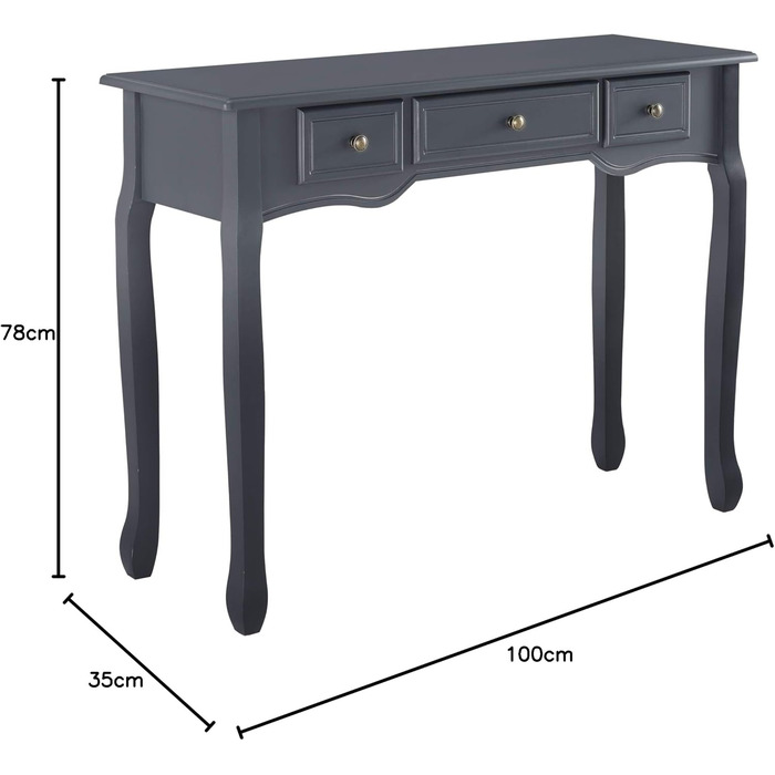 Консольний стіл з 3 шухлядами в стилі кантрі EN.CASA, темно-сірий, туалетний столик для коридору та вітальні