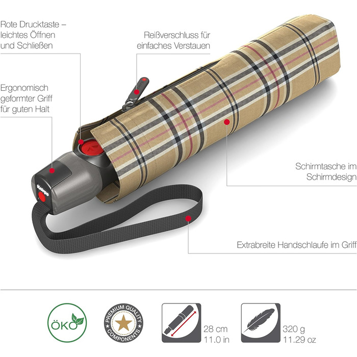 Складна парасолька Knirps T.200 Duomatic відкривання-закривання, складний, штормозахисний, вітрозахисний, бежевий, One size