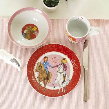 Дитячий посуд Бібі та Тіна, червоний, 3 шт., порцеляна: комплект посуду, тарілка, чашка, миска