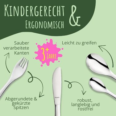 Дитячий набір столових приборів Kuppels з гравіюванням імені – набір столових приборів для дітей від 3 років, 4 шт., нержавіюча сталь, придатний для миття в посудомийній машині – персоналізований хрестильний подарунок для дівчаток та хлопчиків (з зображен