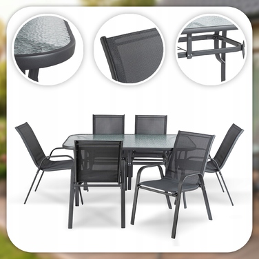 Комплект садових меблів MEBEL ELITE, сірий текстиль, 7 предметів