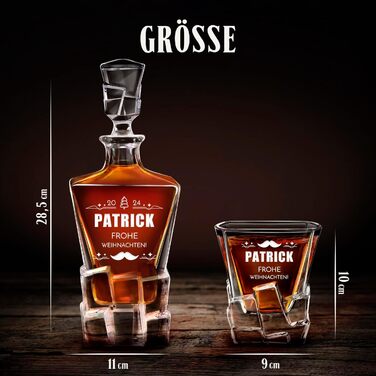 Мавертон Карафа для віскі 950 мл + Набір з 6 склянок для віскі з гравіюванням - Декантер для віскі - Подарунок на Різдво - Люкс дизайн - Кришталеве скло - для чоловіків на день народження (борода)