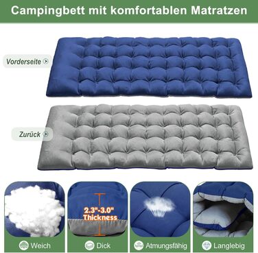 Складне ліжко-шезлонг – 200 кг, з матрацом, кишенями, регульованою спинкою та підголівником – для офісу, тераси, саду, кемпінгу та відпочинку на сонці (Блакитний Літтер)
