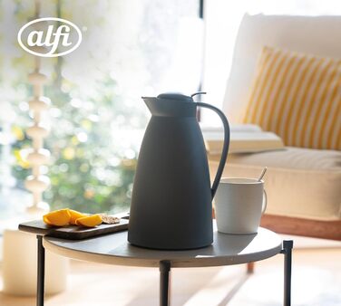 Термос Alfi ECO 1.0л, темно-сірий, з термоізоляційним скляним вкладишем, з кришкою-поворотом та зручною кнопкою, для однієї руки, ідеальний для кави та чаю, без BPA