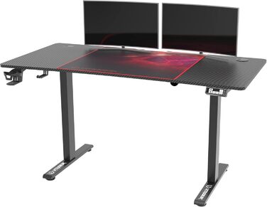ULTRADESK Стіл для роботи Level V2 - Регульована висота, 140x68 см - Електричний стіл для геймінгу, офісу, дому - з XL-килимком для миші - Чорний, Червоний