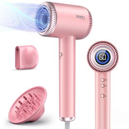 Іонний фен для волосся DEWILY з безщітковим двигуном 110,000 RPM, магнітним дифузором та 2 насадками, рожевий