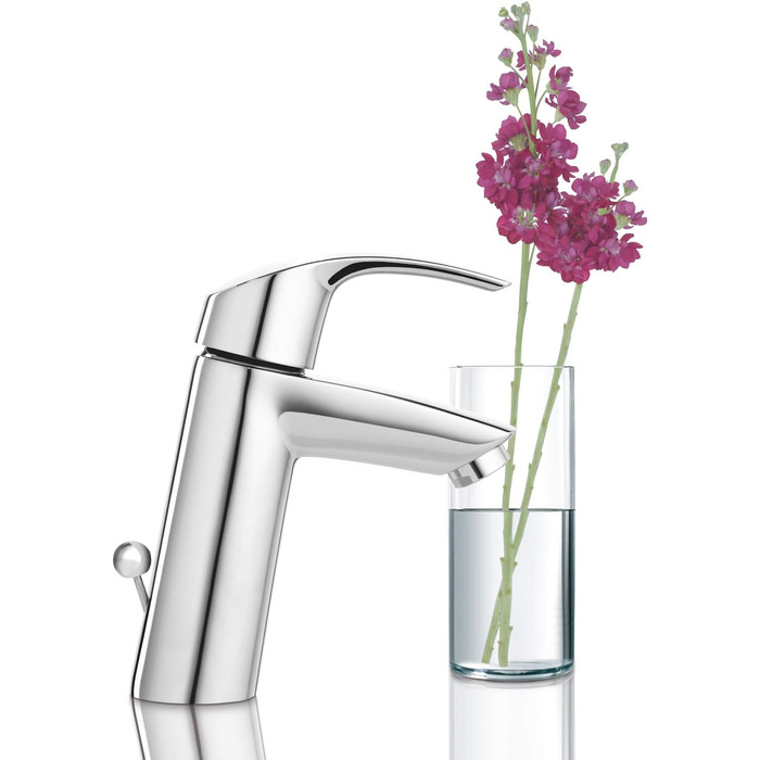 Змішувач для ванної кімнати Grohe Eurosmart, економічний, хром, з витяжною пробкою, 17 см, проста установка