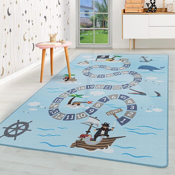 Домашній килим з коротким ворсом для дитячої кімнати, килимок для ігор, морський піратський синій, КолірСиній, Розмір 120x170 см