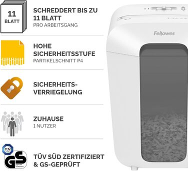 Fellowes знищувач документів Powershred LX70, 18 л, Cross-Cut, 11 аркушів, для дому та офісу