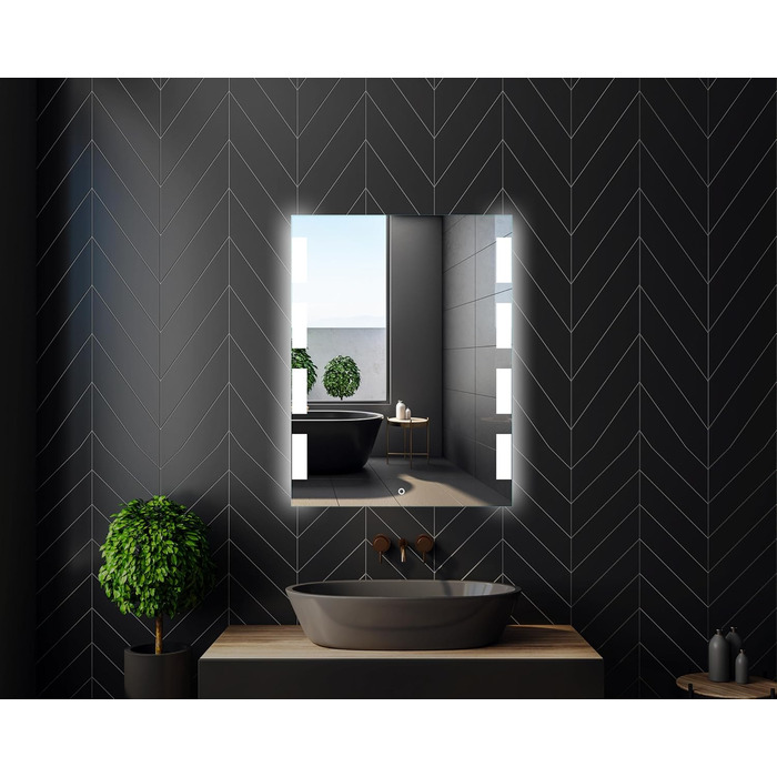 Дзеркало для ванної кімнати 50x70 см з підсвічуванням LED, сенсорний вимикач, бічне підсвічування