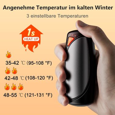 Електричні грілки для рук COTOP, набір 2 шт. з зарядним кейсом 14000 mAh, 3 режими нагріву до 56°C, для катання на лижах, кемпінгу, чорного кольору