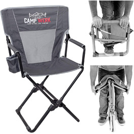 Крісло для кемпінгу CAMPWERK, легке та компактне, зі спинкою, вбудованими підлокітниками та підстаканником, компактне, брудо- та водовідштовхувальне, складне, для будь-якого активного відпочинку, сірий