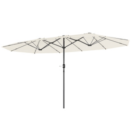 Outsunny Double Parasol 436 x 260 см, Сталева парасолька із захистом від ультрафіолету з ручною рукояткою, Овальна балконна парасолька Пляжна парасолька Вітрозахисна стабільна ринкова парасолька Колінчастий парасольку для пляжного балконного саду, бежева
