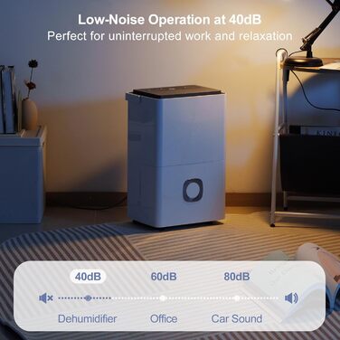Електричний осушувач повітря з насосом: 80 л/день, компресорний, бак 8 л, повітряний потік 400 м³/год, смарт-гігростат, тихий будівельний осушувач для підвалу/квартири/офісу/ванної кімнати/спальні, чорний & білий (сірий & білий)