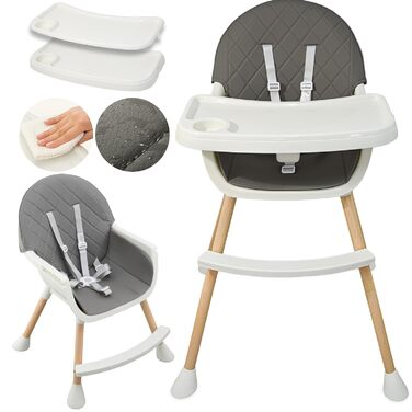 Дитячий стільчик Almar Baby 2-в-1 сірого кольору з м'яким сидінням та столиком для дітей 6-36 місяців